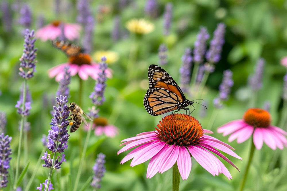 What plants should I choose to attract pollinators like bees and butterflies to my garden?